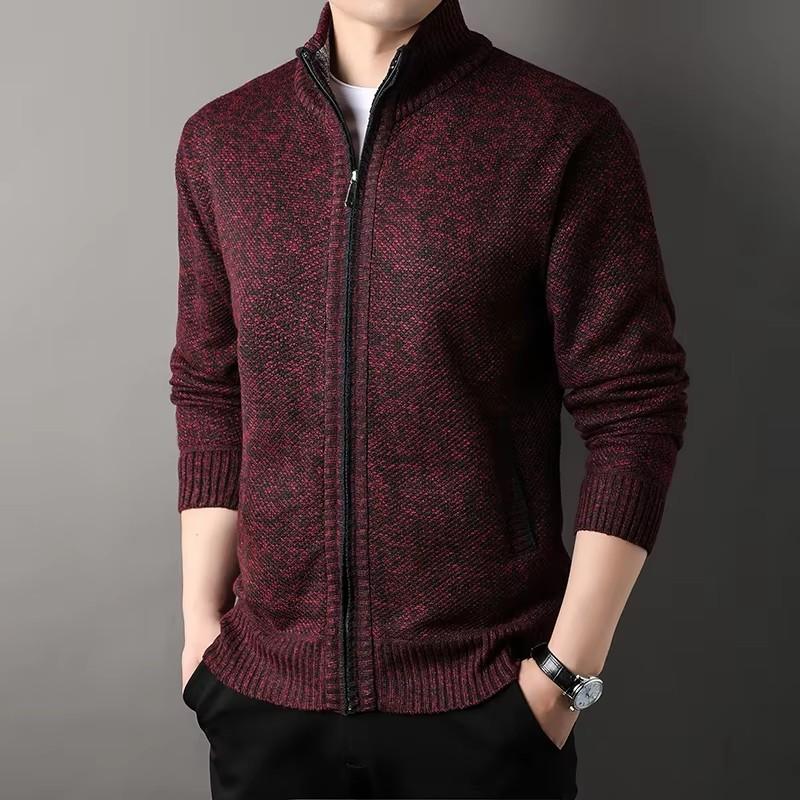Men's Stand-up Collar Knit Sweater Autumn Winter Cardigan Tops Korean Slim Solid Color Sweatercoat Jacket