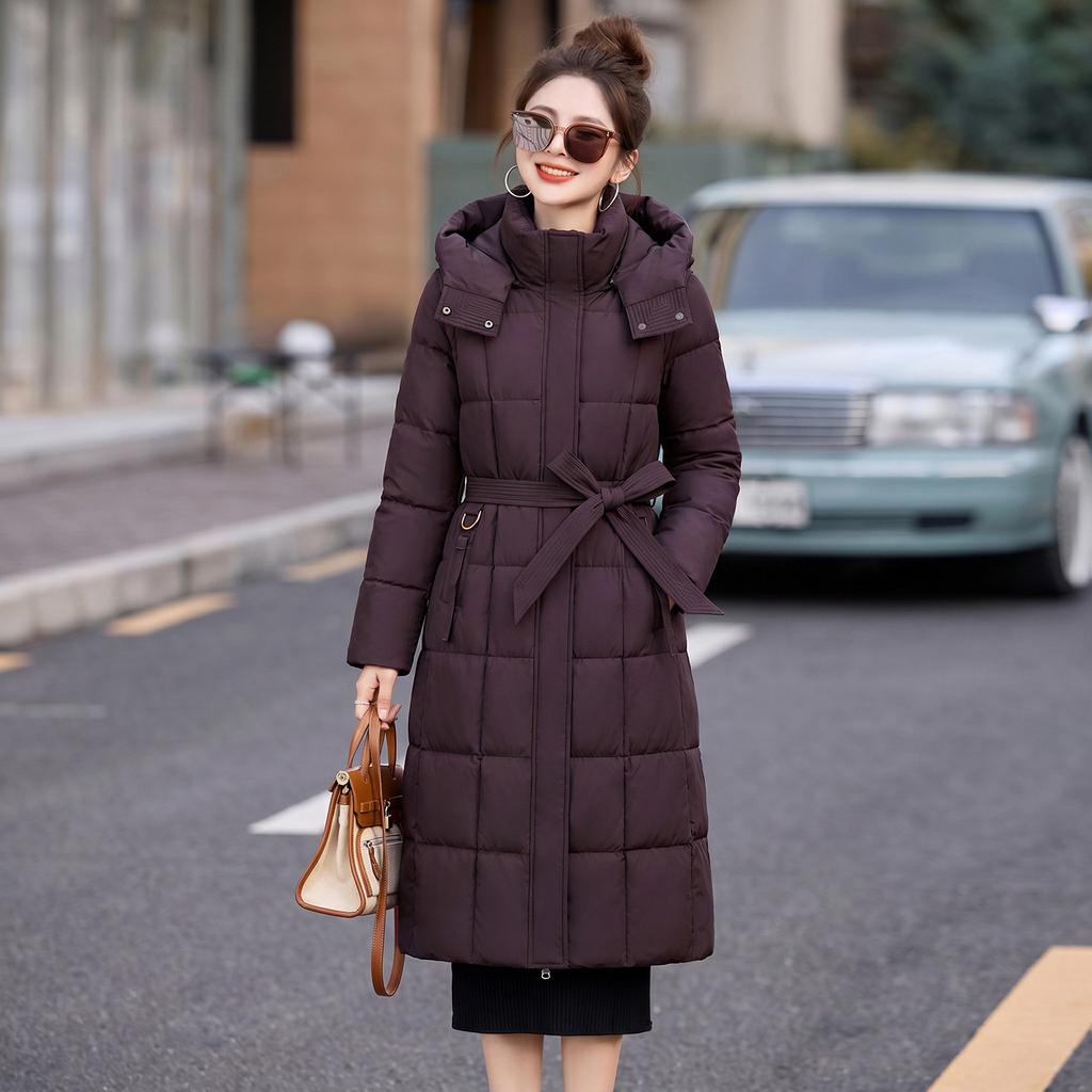 Winter new off-sleeved big fur collar women's slim-fitting thickened down cotton-padded clothes women's long knee-length cotton-padded clothes