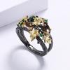 Hand Jewelry Popular Set With Colorful Gemstones Plant Flower Black Gold Two-Color Women'S Ring