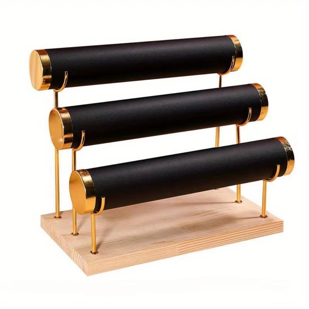 Upgraded 3 Tier Bracelet Organizer Stand Wooden Flannel Wrap Jewelry Display Stand Detachable Metal Necklace Storage Rack Women