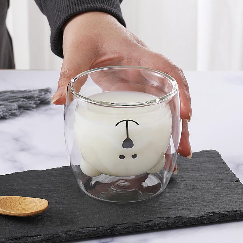250ml High Borosilicate Creative Glass Cup Little Bear Cup Women'S Summer Cat Claw Cup Double Layer Creative Drinking Cup