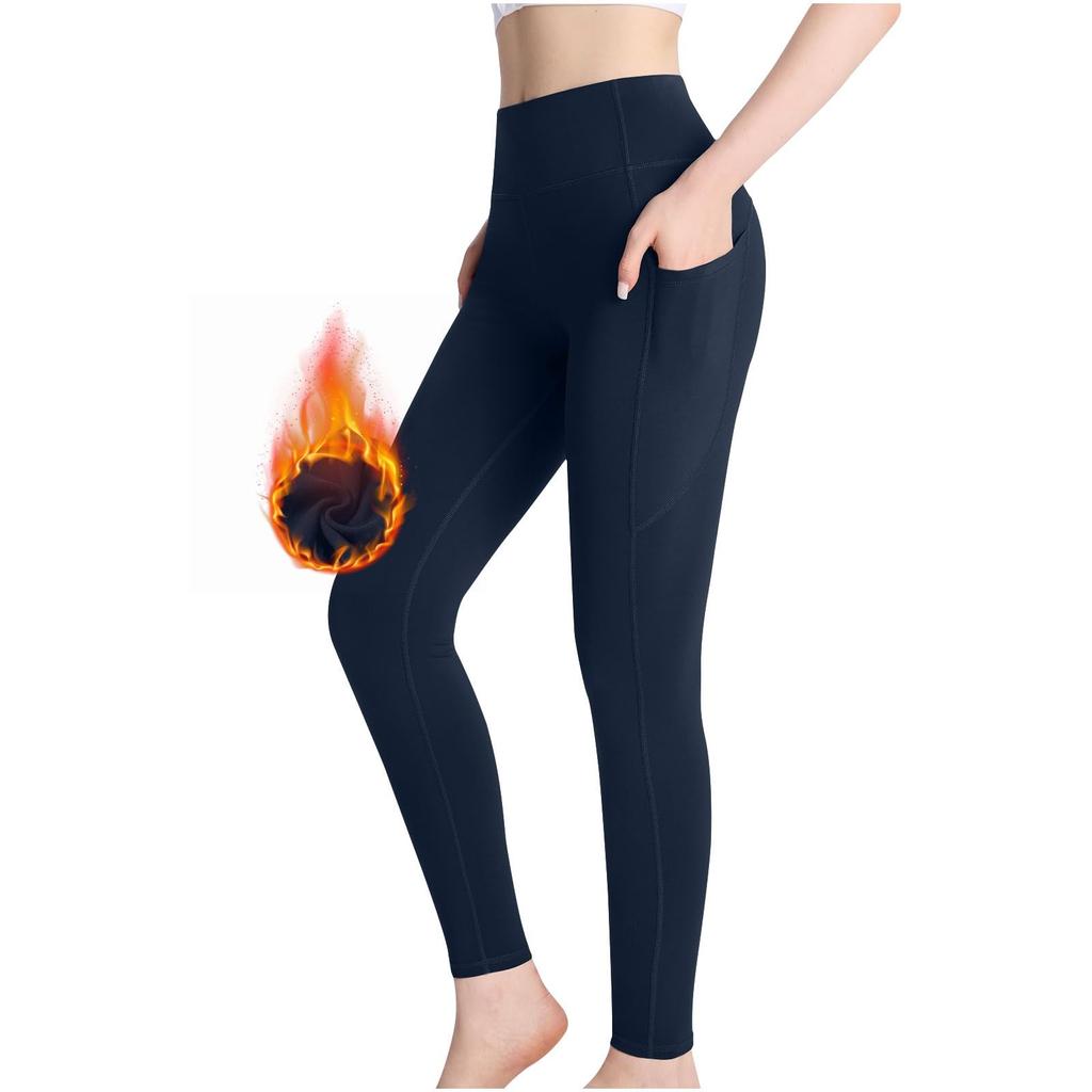 Women's -Lined High-Waist Compression Yoga Pants, Tummy-Control Leggings With Pockets, Warm Fitness Long Pants