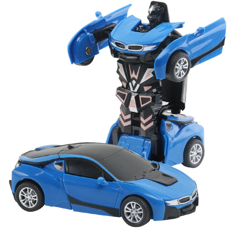 One-Key Transforming Bugatti Pull-Back Car Robot Toy