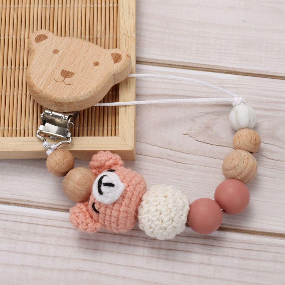 Dummy Nipple Baby Pacifier Chain Wood Baby Teether Toys Straps Pacifier Holder Clips  Toddler