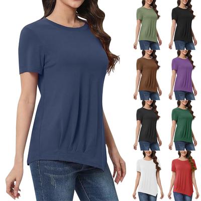 Damen Sommer Tops Kurzarm Einfarbig Rundhals Shirts Casual T-Shirts