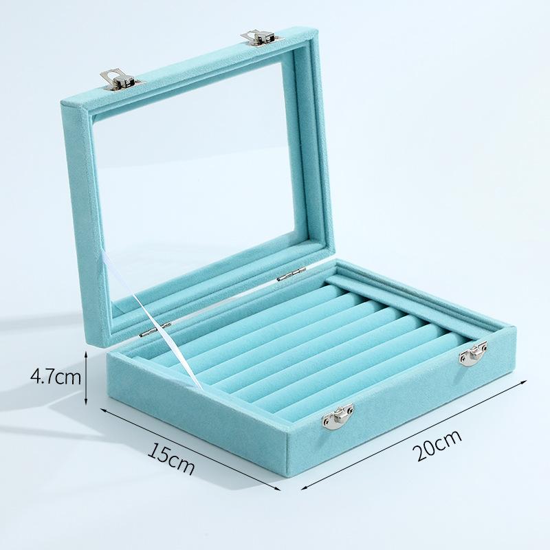 Ring Organizer Tray 7 Slots Velvet Jewelry Earring Storage Box with Clear Lid Jewelry Display Case for Girls Wife Mom Women