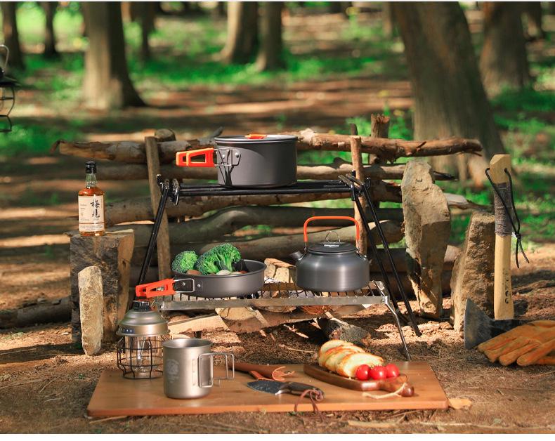 Portable Camping Cookware Set for 2-3 People - Includes Cookware, Teapot, and Utensils (DS-308)