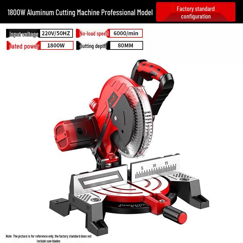 10-Inch High Precision Aluminum Alloy Miter Saw for Multifunctional Wood & Metal Cutting, 45 Degree Configuration.