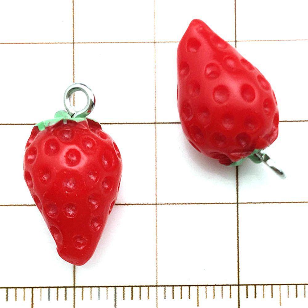 Set of 20 Red Resin 3D Fruit Charms: Strawberries and Apples for DIY Jewelry.