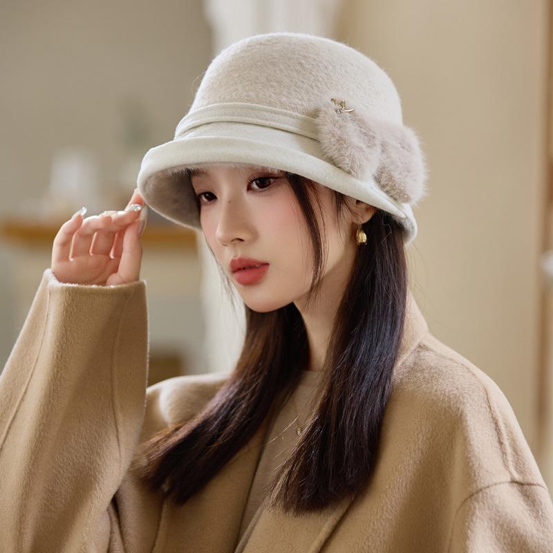 Casual thickened bow basin hat autumn and winter big head circumference plush hat outdoor versatile windproof warm hat women