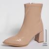 Fashion High-heeled Boots for Women Solid Color Pointed Head Side Zipper Fashion Women Shoes Leather Chunky Heel Autumn Bottines Femmes