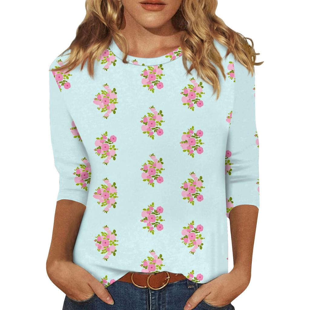 3/4 Sleeve Shirts For Women Cute Print Graphic Tees Blouses Casual Plus Size Basic Tops Pullover