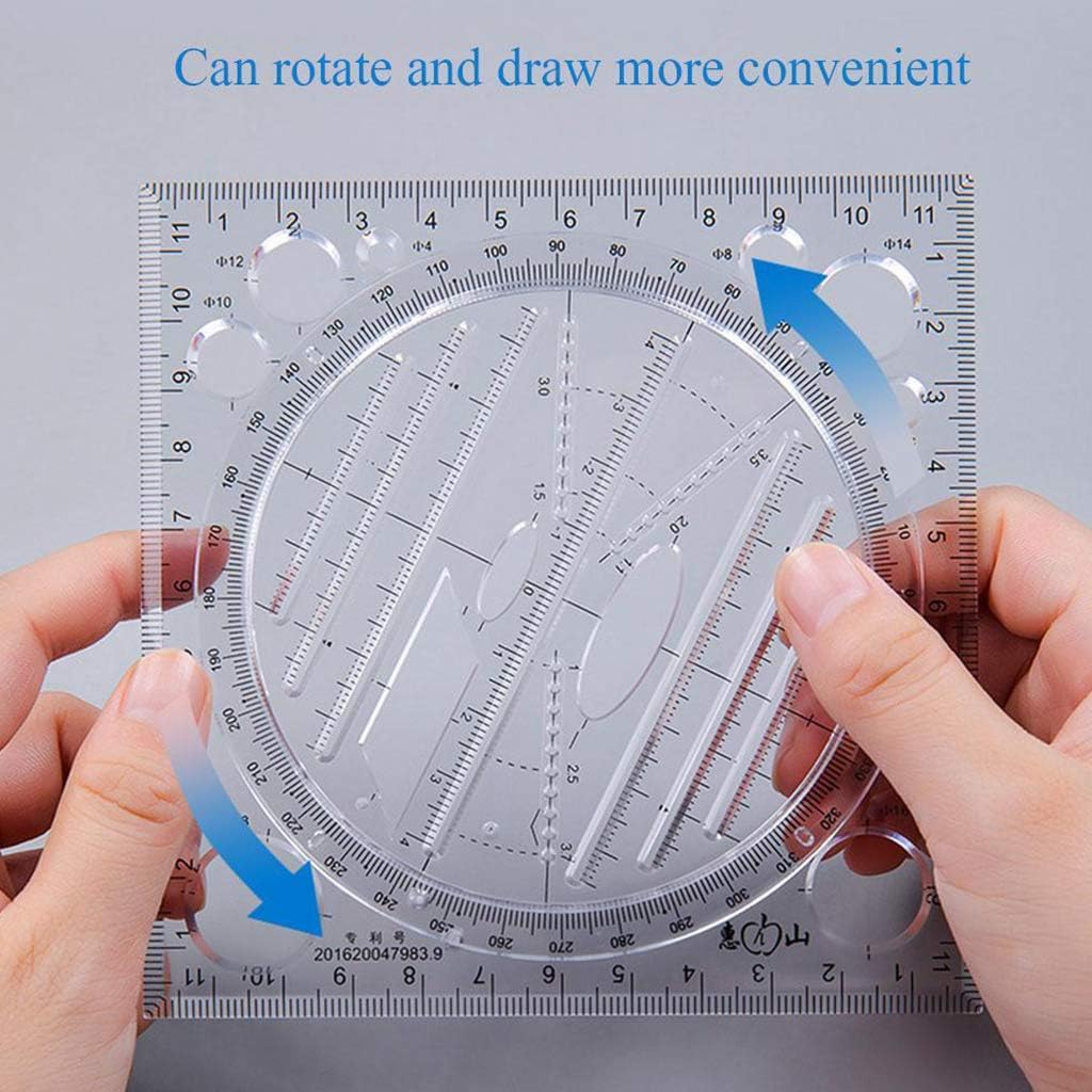 Multifunctional Drawing Ruler 360 Degree Angle and Circle Drawing Stencil Geometric Drawing Template Measuring Ruler