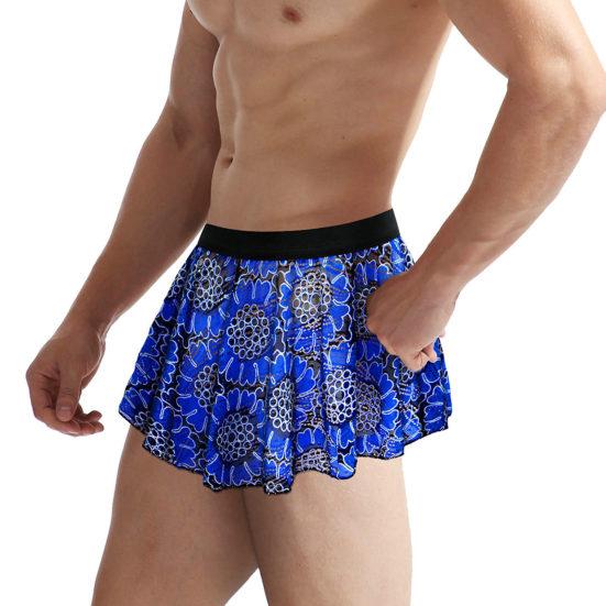 Unisex Mini Skirt Elastic Waist Vintage Printed Pleated Short Soft Breathable Clubwear Panties Underwear Underpants Male Inmitate Clothes