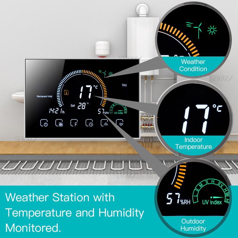 95~250V Smart Thermostat, Programmable Via WiFi, Up To 3500W for Hydro Floor Heating Gas Boiler Works with Alexa Google Home
