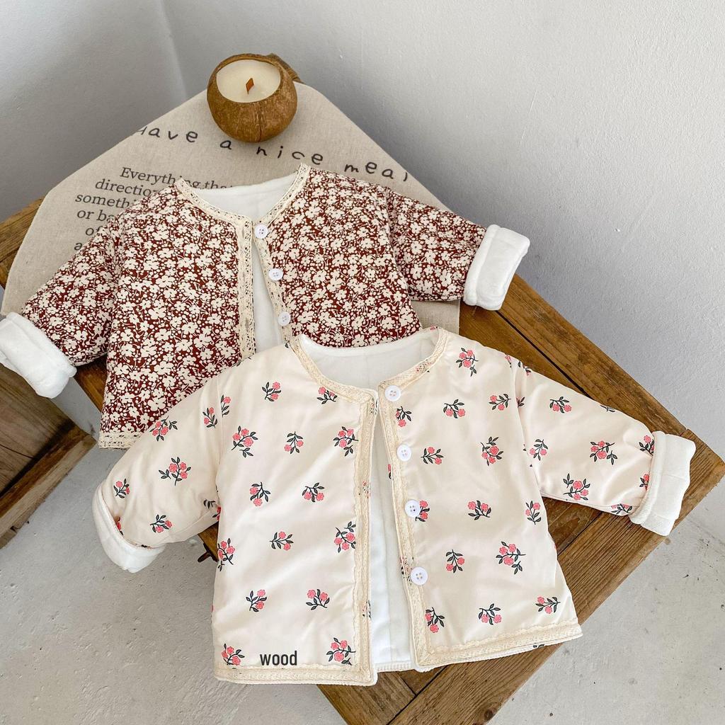 2025 Winter Baby Girl Floral Lace Cotton-Padded Jacket