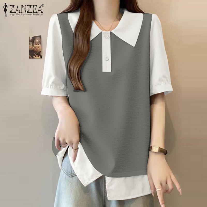 ZANZEA Blouse d'été décontractée à manches courtes et col rabattu pour femmes