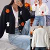 Women Halloween Cardigan V Neck Ghost Pumpkin Crochet Button Down Knit Sweater