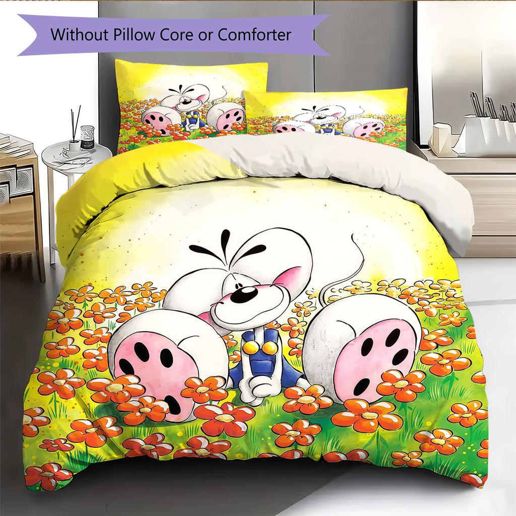 Diddl the Jumping Mouse3 Pattern Bedding Quilt Set Home Decoration Gift (1 * Duvet Cover + 2 * Pillowcase Without Core)