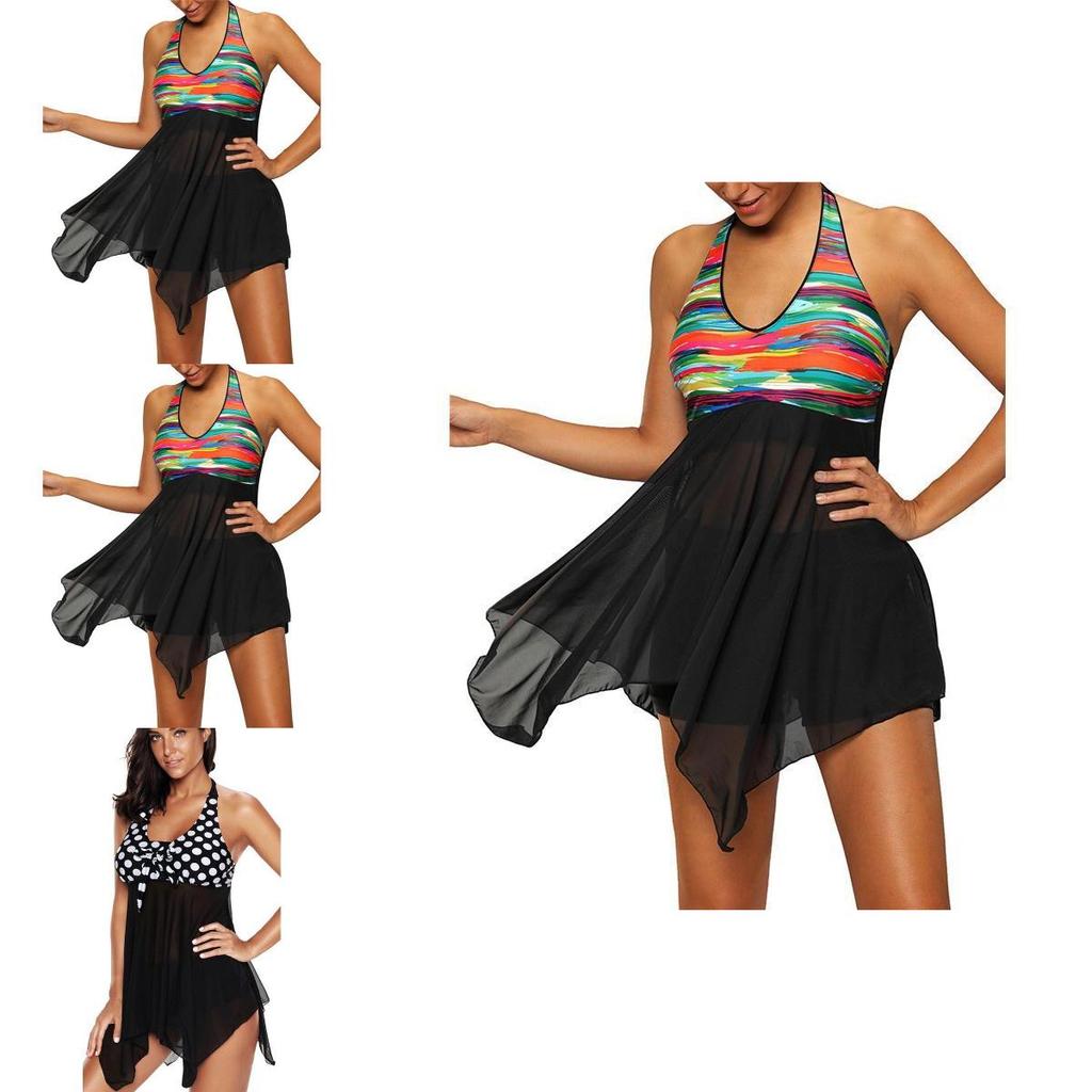 Stylish Women's Tankini Vintage Mesh Swimwear With High Waist Boxer Shorts In Dotted Design