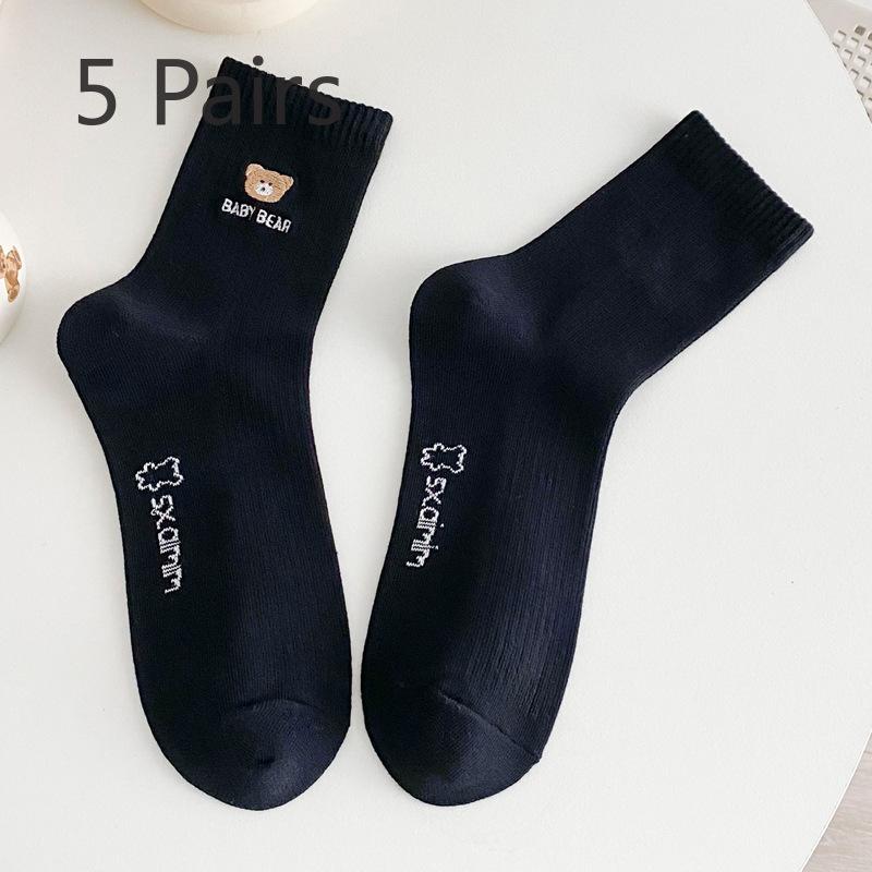 

5 пар женских весенних и летних носков из хлопка с милым рисунком в виде медведя 5 Pairs чёрный