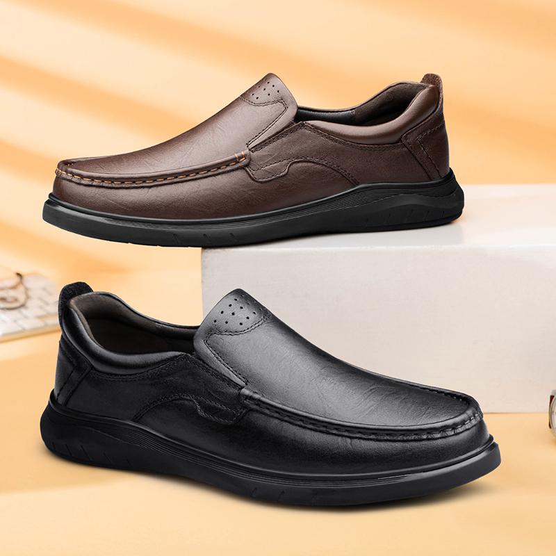 Fashion Genuine Leather Men Casual Shoes Vintage Style Handmade Soft Bottom Loafers Breathable Non-Slip Business Men Walking Shoes
