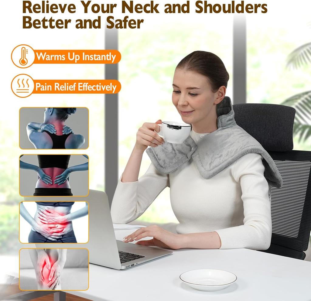 Electric Heating Pad for Neck and Shoulder with 6 Heating & 4 Timer Settings