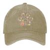 Floral Paw Print Washed Baseball Cap Casual Cotton Curved Brim Dad Hat Unisex Outdoor Adjustable