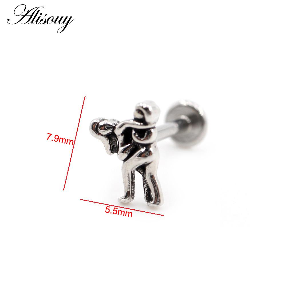 Alisouy 1 Stück Edelstahl Stern Mond Kreuz Schlange Totenkopf Tragus Helix Bar Labret Lippenring Knorpel Ohr Ohrring Piercing Schmuck