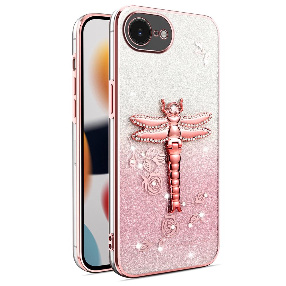 

KADEM For iPhone 16e Case Dragonfly Kickstand TPU Flowers Glitter Phone Cover Pink