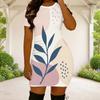 Women Plus Size Round Neck Short Sleeve Abstract Printed Fitted Mini Dress