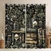 Gothic Skull Botanical Curtains Dark Academia Macabre Print Vintage Floral Drapes Blackout Window Cover for Bedroom Living Room