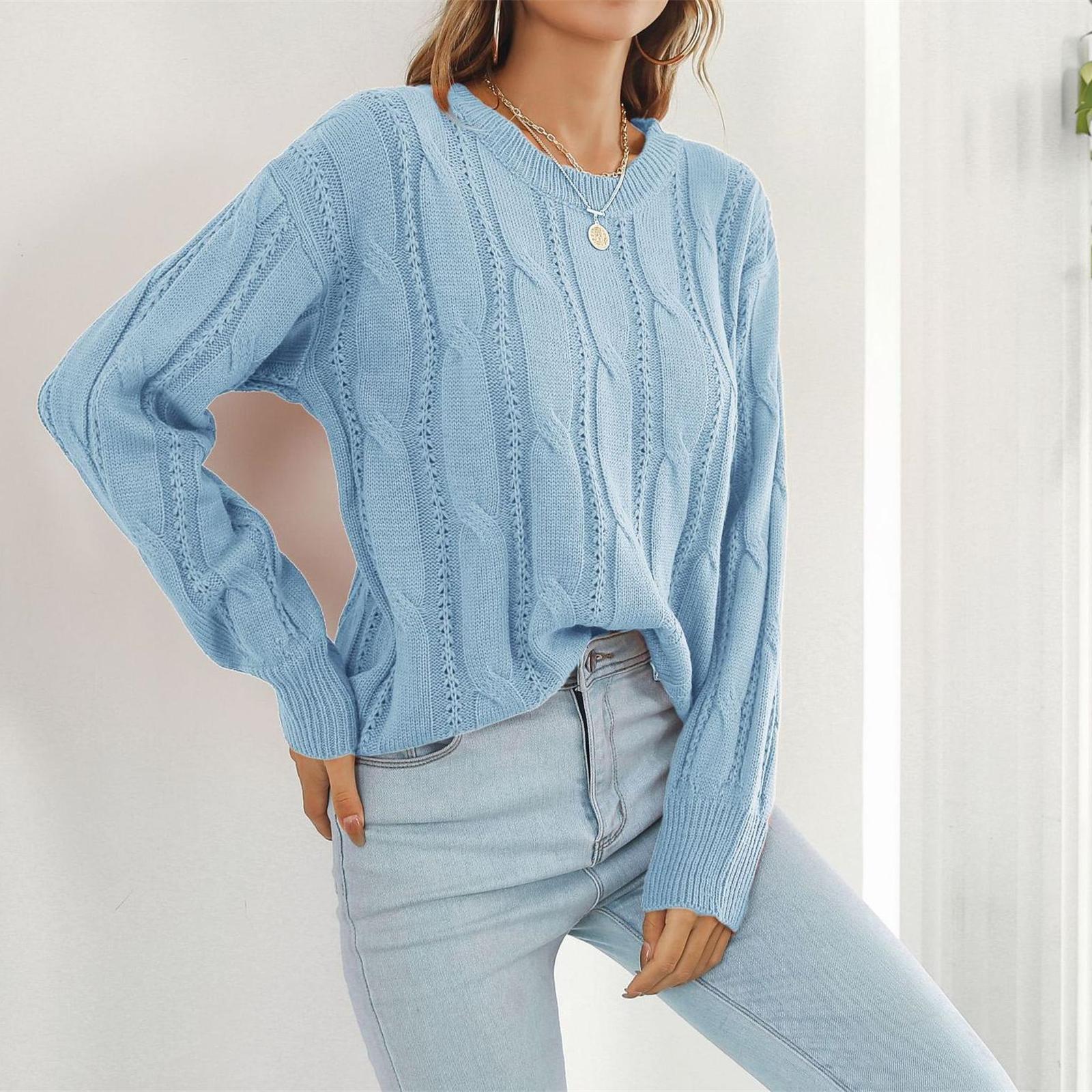 

Женский модный повседневный вязаный свитер с косами, однотонный, свободного кроя, с длинными рукавами L