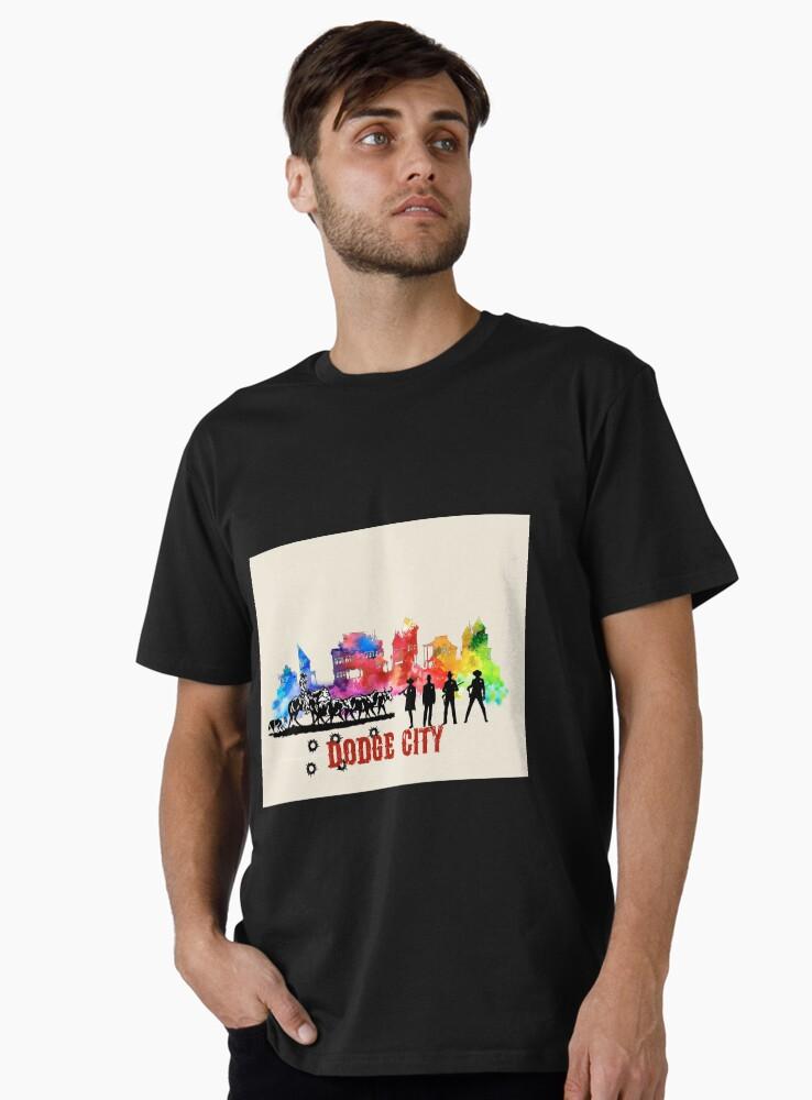 Cities Skylines Dodge City Skyline Art Watercolor Old West Drawing Premium T-Shirt