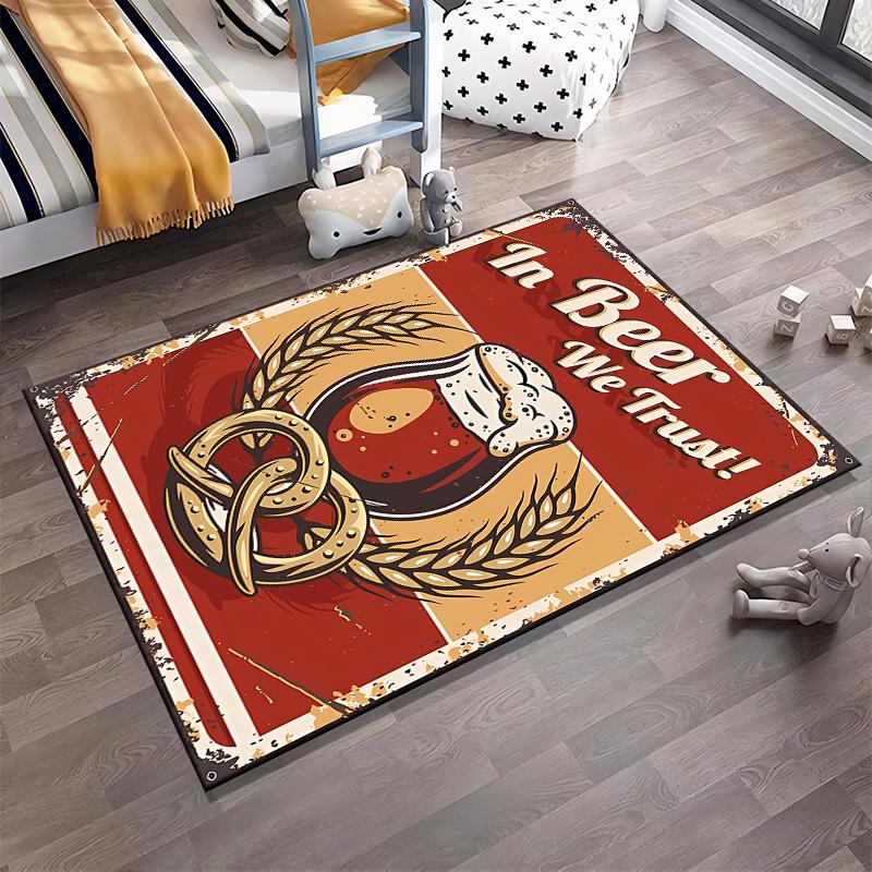 Beer-Themed Carpet with Pretzel and Wheat Vintage Design Print Suitable for Use As an Anti-slip for Living Room Bedroom Sofas