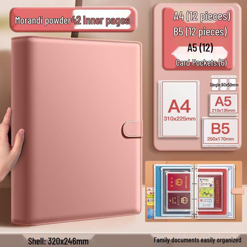 Portable Family Document Organizer: Loose-leaf, Multifunctional, Transparent, Large-Capacity Album for Birth Certificates & Household Records.