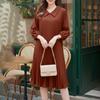 ZANZEA Women Lapel Collar Solid Color 3/4 Sleeve Dress