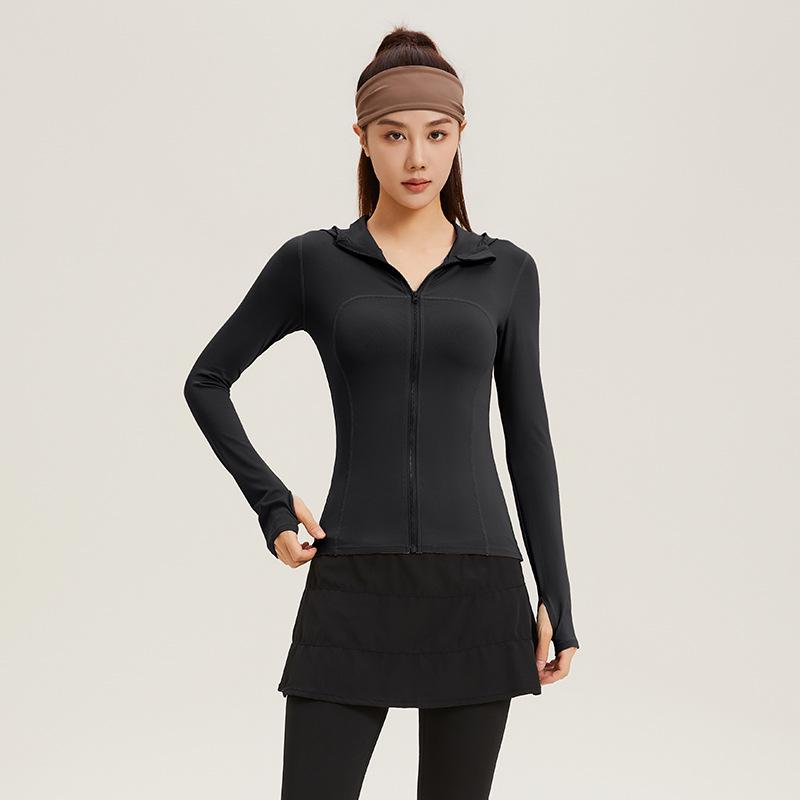 

Женская толстовка для йоги с капюшоном Lulu: Топ для фитнеса с длинным рукавом, быстросохнущий, дышащий, облегающего кроя L чёрный