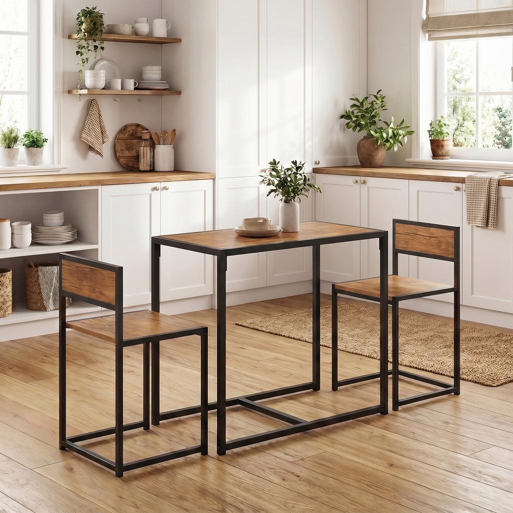 3-piece bar table set high table set 3-piece, 2 chairs, 1 table, 90 cm x 47 cm x 76 cm, brown + black