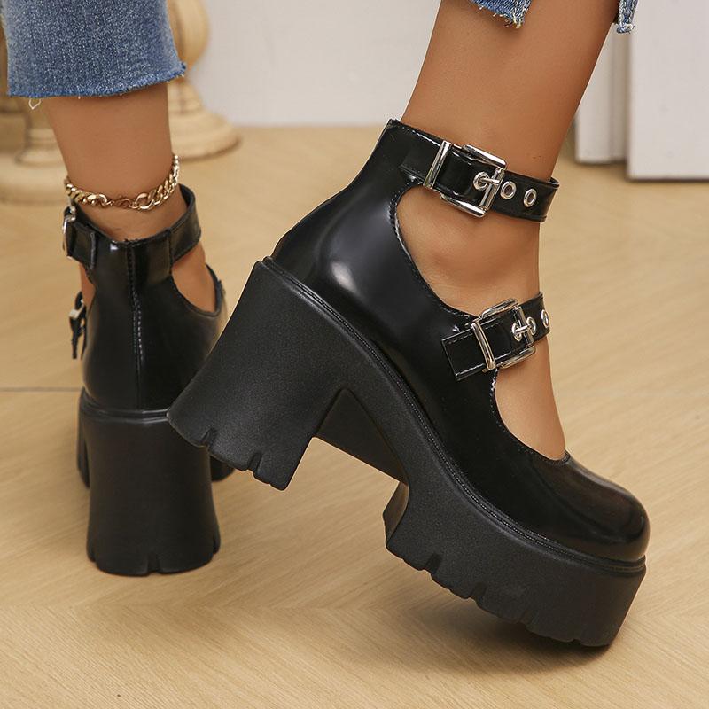 Fashion Fashionable high-heeled French single shoes for women, thick soled spring and summer retro Japanese style small leather shoes