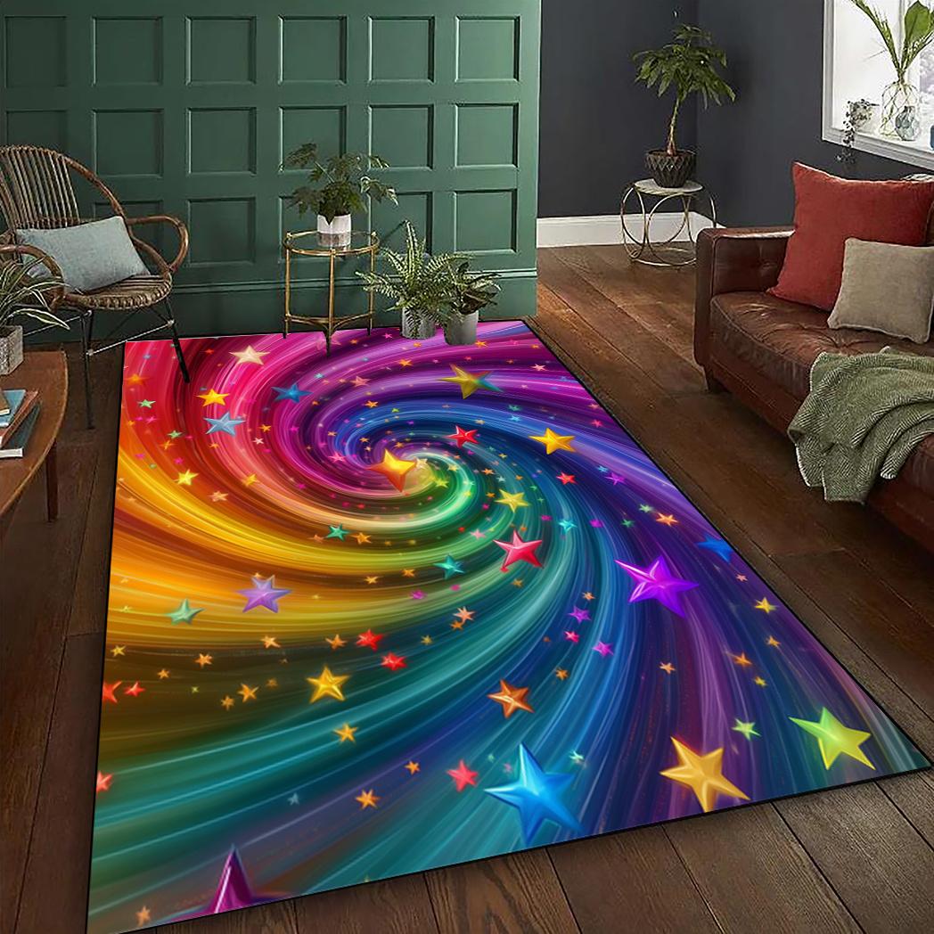 

Colorful Rug with Swirl and Star Pattern, Suitable for Hallways and Offices, Outdoor Rug [crystal Velvet Polka Dot Plastic Base 60x90(23x35in)