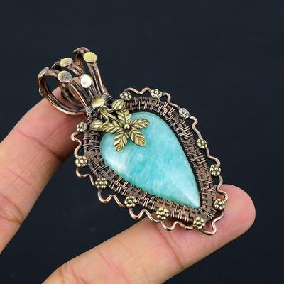 Amazonit-Edelstein, Kupferdraht, handgefertigt, schöner Anhänger, Schmuck, Geschenk
