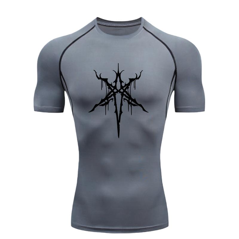 Gothic Cross Pattern  Men's Sports T-shirt Training Fitness Compression Workout T-Shirt Rashgard Tops