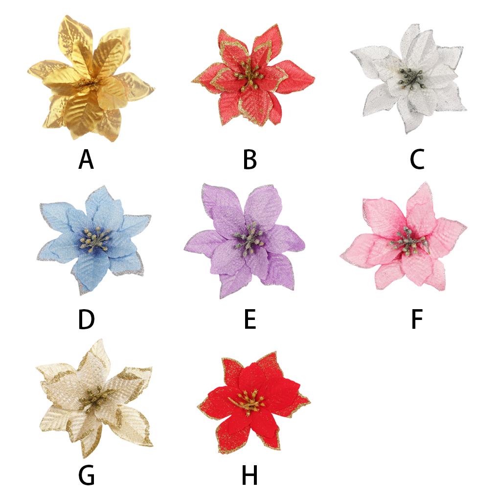 Pack of 10 Christmas Glitter Flowers Artificial Simulation Decoration Large Flower Heads Household Farmhouse Ornament