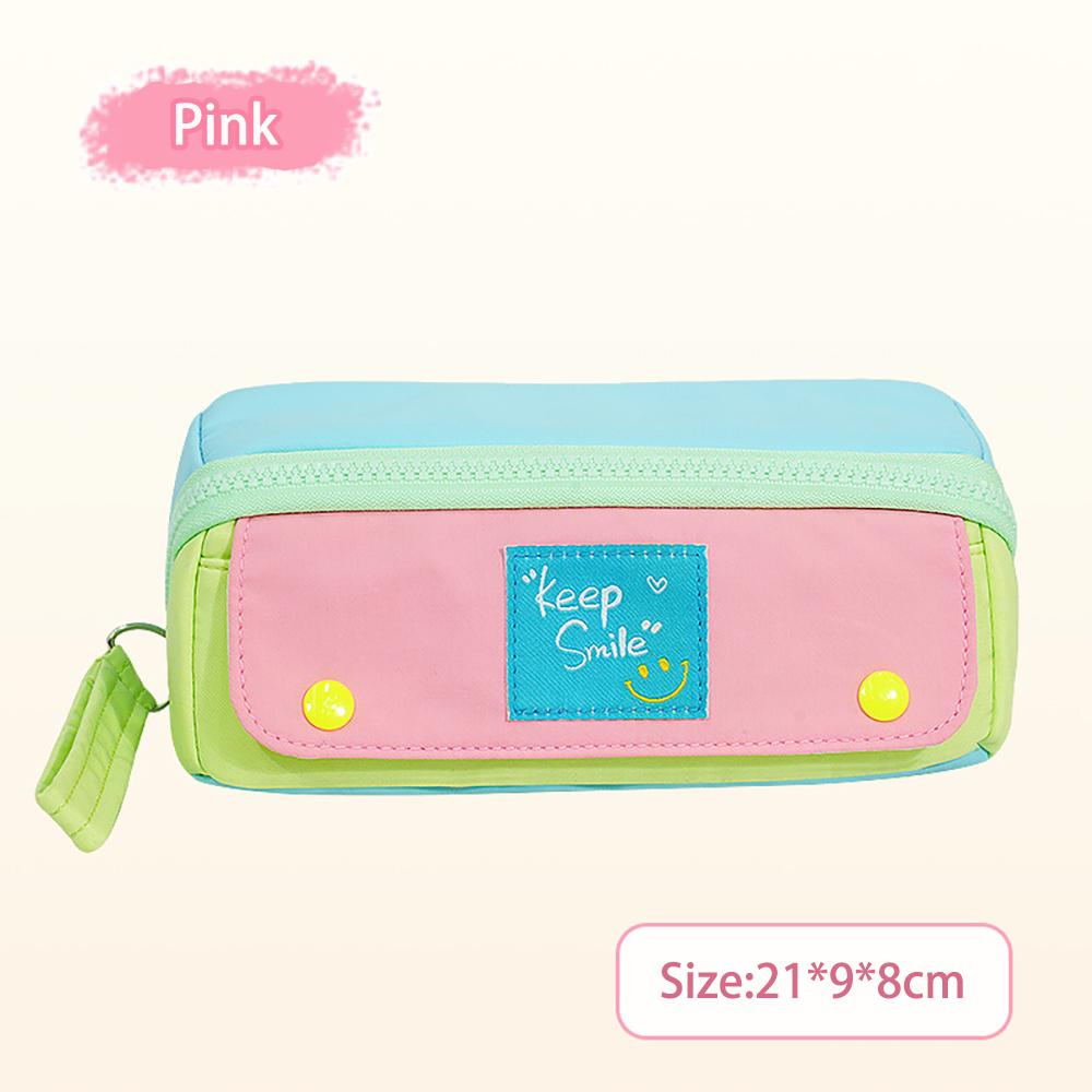 Handheld large capacity pencil case, simple color blocking, large opening, simple student pencil case, stationery storage розовый
