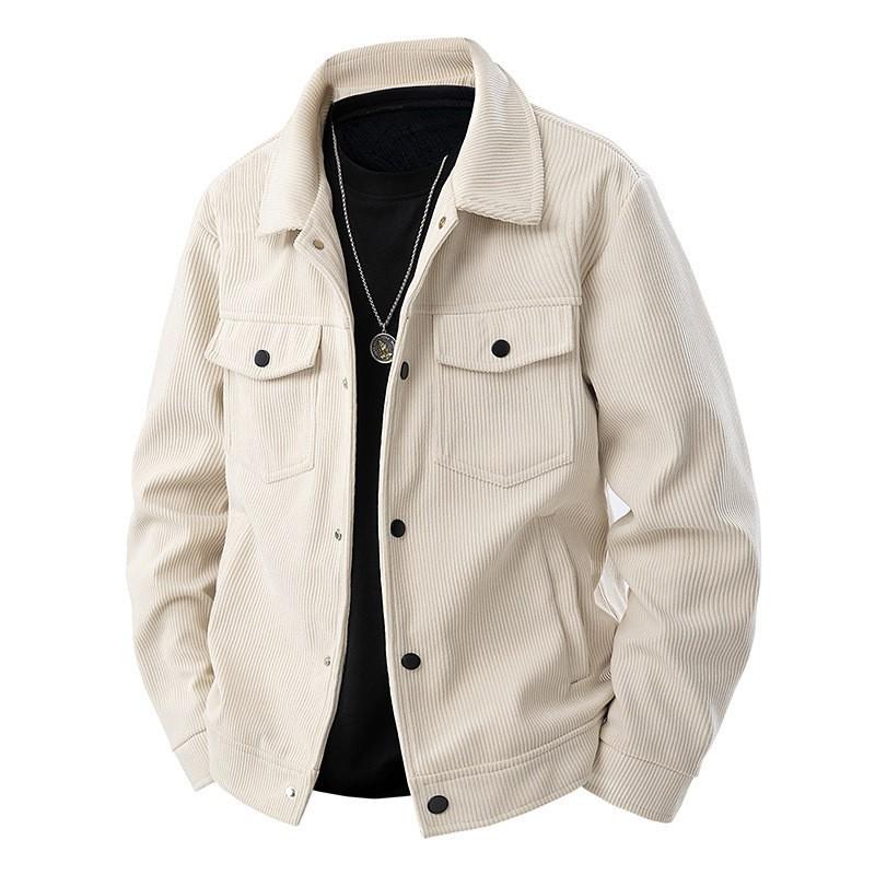 Men's Spring/Autumn Retro Casual Loose Corduroy Jacket Youth Plus Size Solid Color Handsome Workwear Lapel Jacket