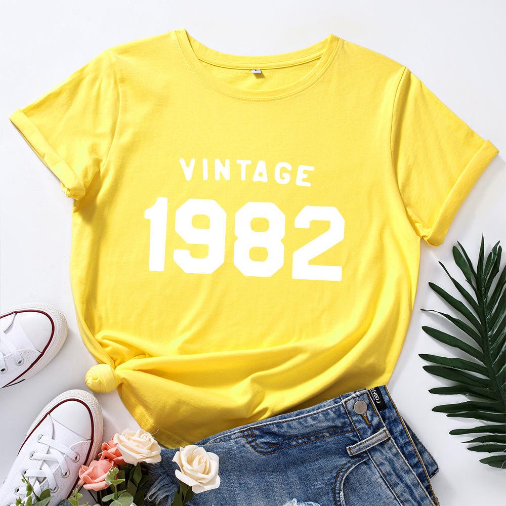 Retro1982 Printed Cotton Loose Round Neck Short Sleeved Women's  T-shirts