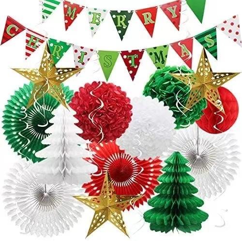 

Christmas Decorations Honeycomb Christmas Tree Hollowed Out Pentagram Flag Paper Fan Flower Party Party Supplies Honeycomb Christmas Tree Paper Fan Set