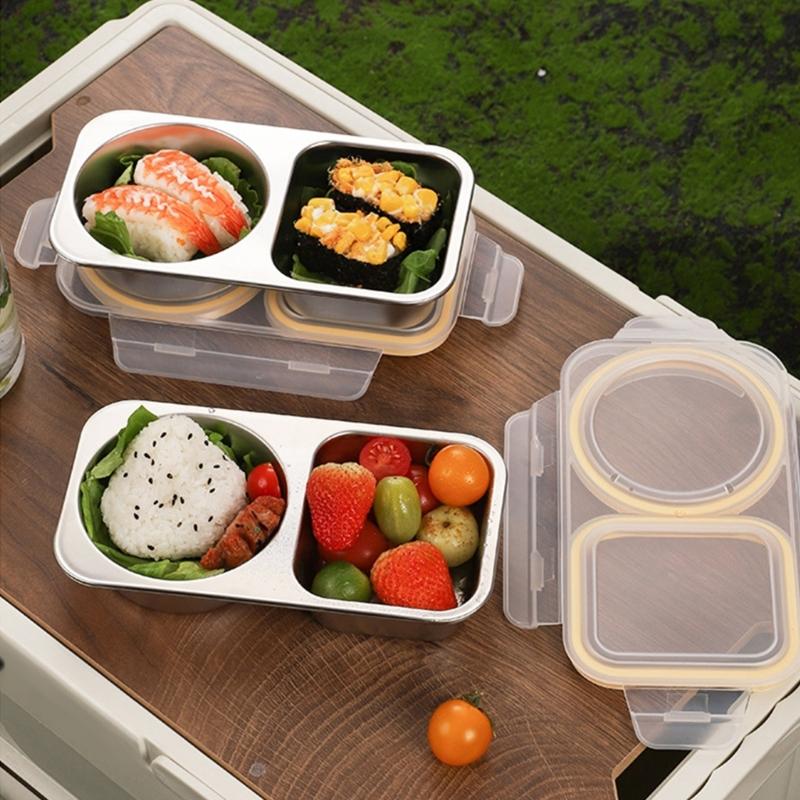 Stainless Steel Meal Preparation Container Double Compartments Lunch Holder For Offices Commutes And Outdoor Activity