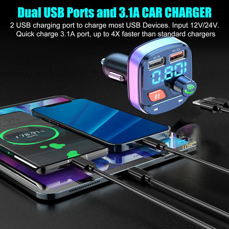 Wireless Bluetooth-compatible 5.0 Fm Transmitter Dual Usb Chargers Hands-free Radio Adapter Receiver